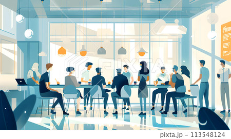 Group of business people sitting in conference room and talking. Vector illustration. 113548124