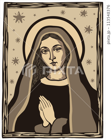 Our lady. Cordel woodcut vector illustration 113548376