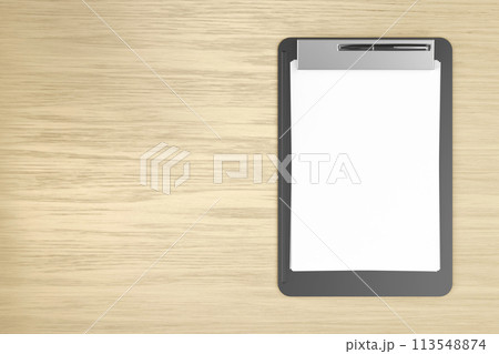 Clipboard with blank paper and pen 113548874