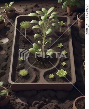 Emerging Green Sprouts from Soil, The Initial Stage of Plant Growth, Generative AI 113549276
