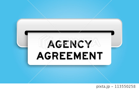White coupon banner with word agency agreement from machine on blue color background White coupon banner with word agency agreement from machine on blue color background 113550258
