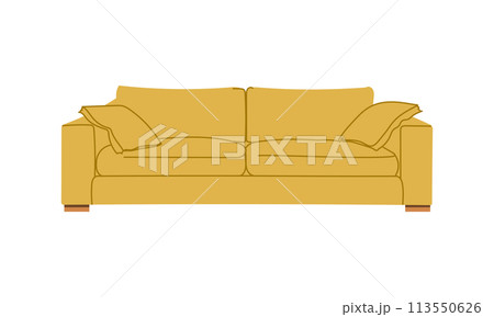 Yellow sofa in retro style. A modern collection of Scandinavian upholstered furniture. Flat vector illustration Yellow sofa in retro style. A modern collection of Scandinavian upholstered furniture. Flat vector illustration 113550626