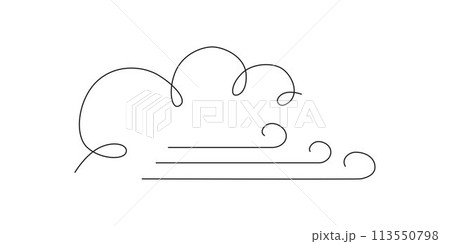 Wind with cloud - hand drawing one single continuous line banner. Vector stock illustration isolated on white background for design template weather forecast, travel blog. Editable stroke. EPS10 113550798