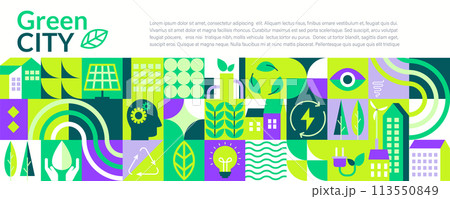 Green city horizontal banner,geometric flat style. 113550849