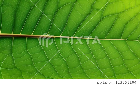 Abstract background of green leaves in nature. Close-up macro texture showcases the intricate detail 113551104