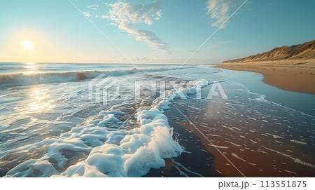 Waves Rolling Onto Sandy Beach 113551875