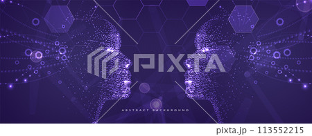 Quantum processing. Deep learning artificial intelligence. Future new technology  for business or science presentation. Vector background 113552215