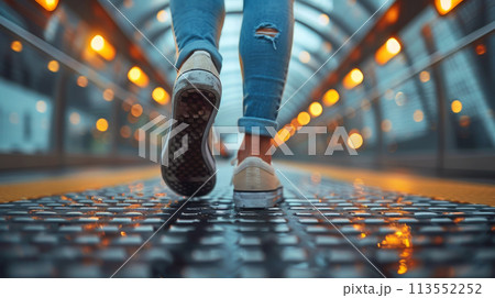 Close Up of Person Walking on Road Close Up of Person Walking on Road 113552252