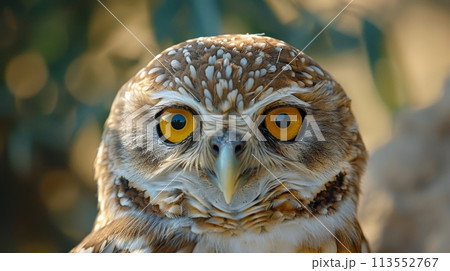 Close-Up of Owl With Yellow Eyes Close-Up of Owl With Yellow Eyes 113552767