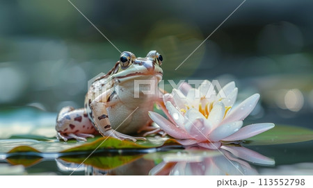Frog Sitting on Top of a Lily Pad 113552798