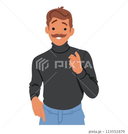 Mustached Male Character Pointing Directly At The Viewer With His Index Finger, Expressing Determination Or Emphasis Mustached Male Character Pointing Directly At The Viewer With His Index Finger, Expressing Determination Or Emphasis 113552870