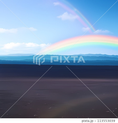 大きい虹が空二つ掛かっているイラスト 113553039