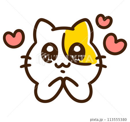 上目遣いでハートを送るかわいいねこのキャラクターの上半身イラスト 113555380