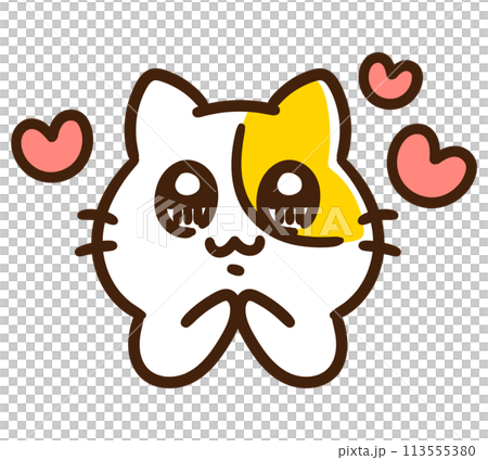 上目遣いでハートを送るかわいいねこのキャラクターの上半身イラスト 113555380
