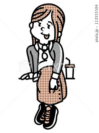 おしゃれな女性_バスケットシューズのイラスト 113555384