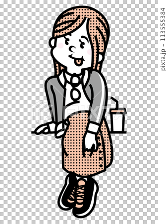 おしゃれな女性_バスケットシューズのイラスト 113555384