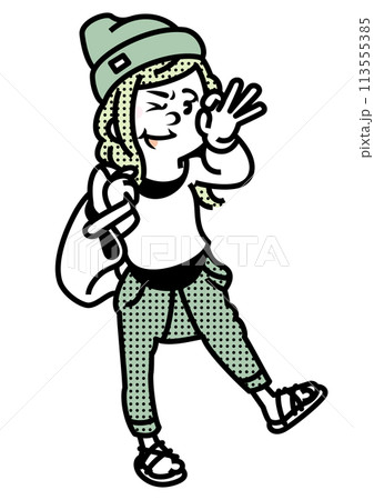 おしゃれな女性_サルエルパンツのイラスト 113555385
