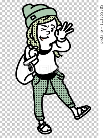 おしゃれな女性_サルエルパンツのイラスト 113555385