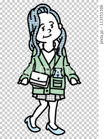 おしゃれな女性_カーディガンのイラスト 113555386