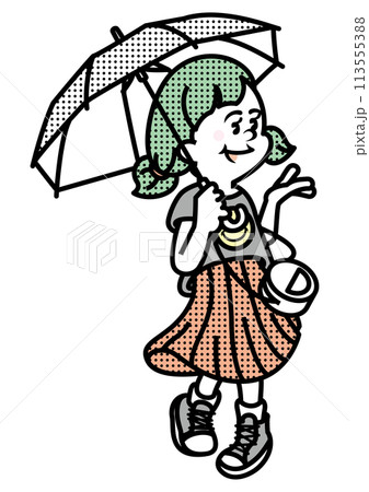 おしゃれな女性_雨の日のイラスト 113555388