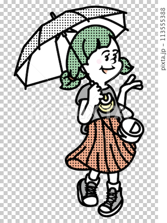 おしゃれな女性_雨の日のイラスト 113555388