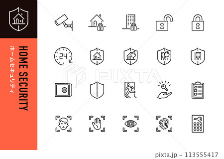 ホームセキュリティのシンプルなラインアイコンセット ホームセキュリティのシンプルなラインアイコンセット 113555417