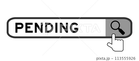 Search banner in word pending with hand over magnifier icon on white background Search banner in word pending with hand over magnifier icon on white background 113555926