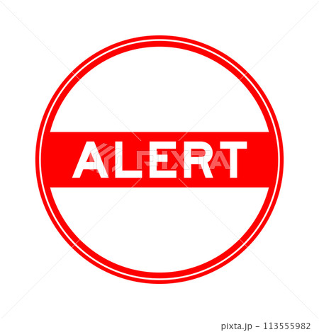 Red color round seal sticker in word alert on white background Red color round seal sticker in word alert on white background 113555982