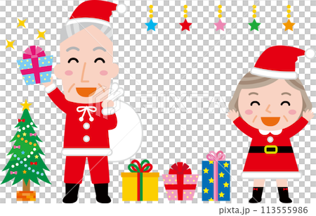 笑顔でクリスマスパーティをする高齢者のイラスト 113555986