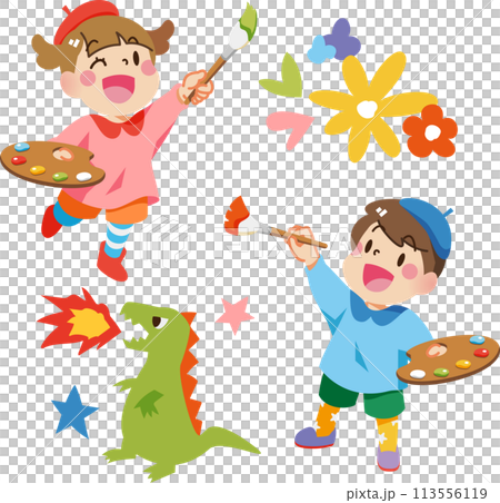 自由に絵を描く子供たち 113556119