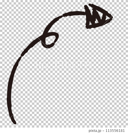 Illustration of a curved hand-drawn arrow (black and white) Illustration of a curved hand-drawn arrow (black and white) 113556181