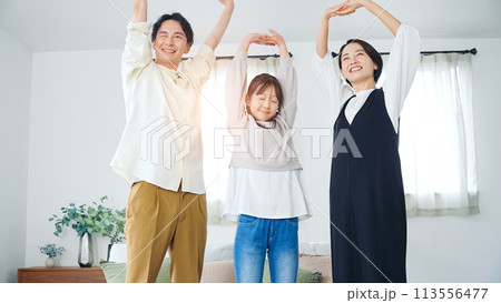 室内でリラックスする家族 室内でリラックスする家族 113556477