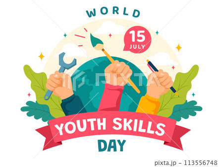 World Youth Skills Day Vector Illustration of People with Skills for Various Employment and Entrepreneurship in Flat Kids Cartoon Background Design 113556748