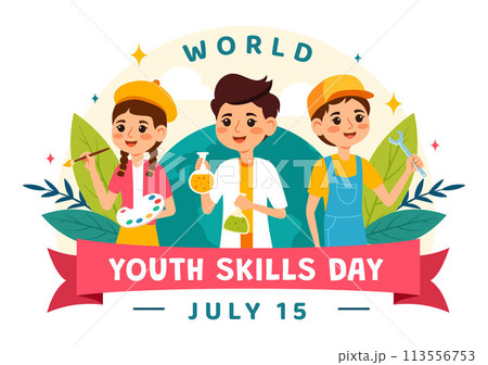 World Youth Skills Day Vector Illustration of People with Skills for Various Employment and Entrepreneurship in Flat Kids Cartoon Background Design 113556753