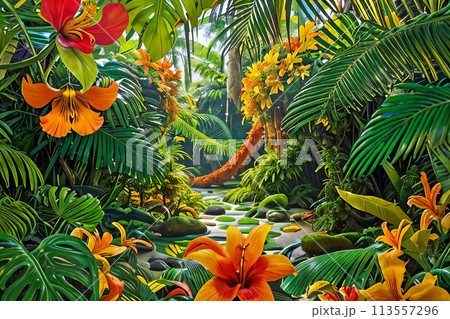tropical plants in jungle 113557296