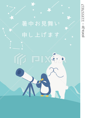 天体観測をするペンギンとシロクマの暑中見舞い 113557817