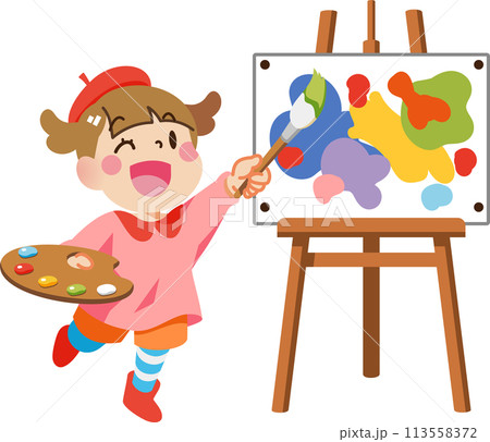 自由な表現で絵を描く女の子 113558372
