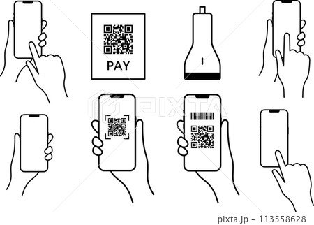 スマホを持つ手のイラストセット　キャッシュレス決済 113558628