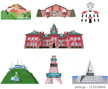 観光名所イメージアイコン7種 北海道編のイラスト素材 観光名所イメージアイコン7種 北海道編のイラスト素材