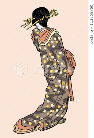 江戸時代の吉原の遊女の後ろ姿（部屋持ち・歌麿画の模写） 113558760