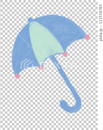 クレヨンで描いた青い傘のイラスト クレヨンで描いた青い傘のイラスト 113558763