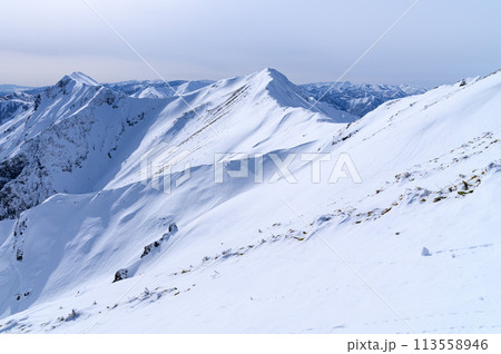 冬の谷川岳・天神尾根より望む主稜線の山並み 冬の谷川岳・天神尾根より望む主稜線の山並み 113558946