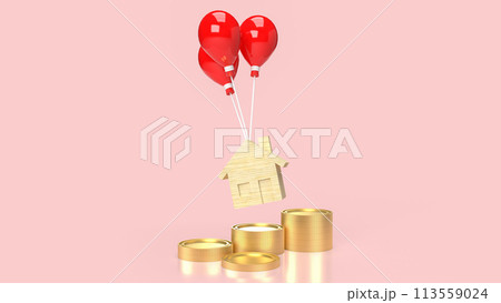 The house wood and balloons for property or building concept 3d rendering. The house wood and balloons for property or building concept 3d rendering. 113559024