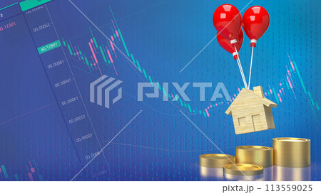 The house wood and balloons for property or building concept 3d rendering. The house wood and balloons for property or building concept 3d rendering. 113559025