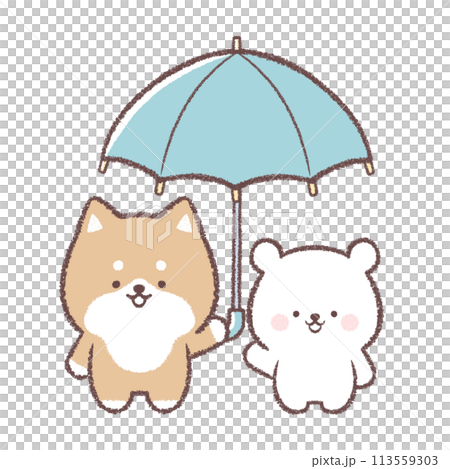 柴犬和小北極熊在傘下 113559303
