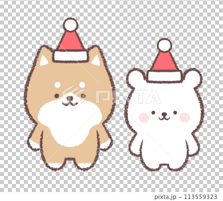 Shiba Inu and baby polar bear wearing Santa hats 113559323