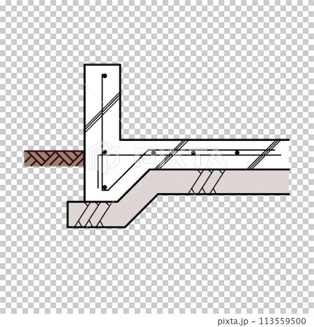 Illustration of a cross section of a house foundation 113559500