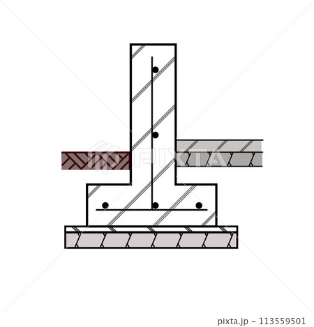 家の基礎の断面図のイラスト 113559501