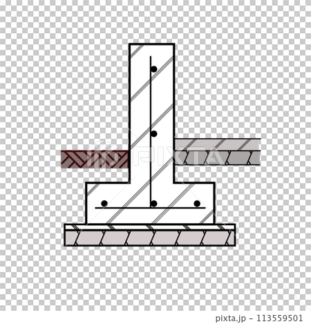 Illustration of a cross section of a house foundation 113559501