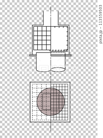 Illustration of a cross section of a pile foundation 113559503